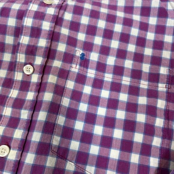IZOD Men's Purple Checked Button Down Shirt Contrast Cuff Size Medium - Picture 2 of 10